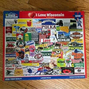 I LOVE WISCONSIN - White Mountain Puzzle 1000 Pieces. Complete - NEW IN BOX